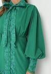 Zielona Koszulowa Sukienka Mini z Ozdobnym Wiązaniem i Szerokimi Mankietami Jeilana