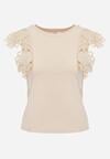 Jasnobeżowy Bawełniany Top z Koronką przy Ramionach Learena