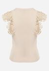 Jasnobeżowy Bawełniany Top z Koronką przy Ramionach Learena