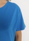 Niebieski Gładki T-shirt z Krótkimi Rękawami Elisza