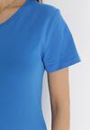 Niebieski Gładki T-shirt z Bawełny z Krótkim Rękawem Charise