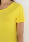 Żółty Gładki T-shirt z Bawełny z Krótkim Rękawem Charise