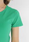 Zielony Gładki T-shirt z Bawełny z Krótkim Rękawem Charise