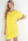 Żółta T-shirtowa Sukienka Mini z Krótkim Rękawem z Bawełny Zeplyn