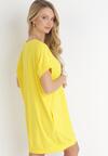 Żółta T-shirtowa Sukienka Mini z Krótkim Rękawem z Bawełny Zeplyn