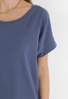 Granatowa T-shirtowa Sukienka Mini z Krótkim Rękawem z Bawełny Zeplyn