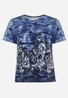 Granatowy T-shirt Ozdobiony Abstrakcyjnym Wzorem Acassa