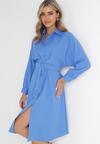 Niebieska Koszulowa Sukienka Trapezowa z Wiązaniem Renner