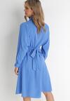 Niebieska Koszulowa Sukienka Trapezowa z Wiązaniem Renner
