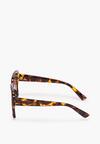Brązowe Okulary Przeciwsłoneczne z Grubymi Oprawkami i Ozdobnymi Zausznikami Almendo