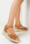 Brązowe Sandały na Plecionej Koturnie z Otwartym Noskiem Lillona