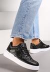 Czarne Sznurowane Sneakersy przed Kostkę z Błyszczącą Nitką Milia