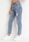 Niebieskie Jeansy Mom Fit z Przedarciami Arerena