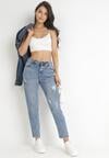 Niebieskie Jeansy Mom Fit z Przedarciami Arerena