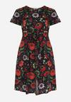 Granatowo-Czerwona Rozkloszowana Sukienka w Kwiaty Pivona