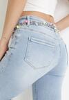 Niebieskie Jeansy Skinny z Łańcuszkiem z Koralikami Yordano