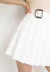 Biała Rozkloszowana Spódnica Mini z Zakładkami i Dodatkowym Paskiem Sheinda