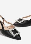Czarne Płaskie Sandały z Noskiem w Szpic z Biżuteryjną Klamrą Prinsani