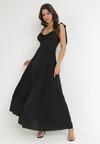 Czarna Rozkloszowana Sukienka Maxi z Wiązanymi Ramiączkami Lisija