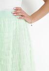 Zielona Rozkloszowana Spódnica Maxi z Gumką w Talii i Falbankami Kashika
