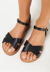 Czarne Płaskie Sandały ze Skrzyżowanymi Paskami i Sprzączką Ivala
