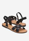 Czarne Płaskie Sandały ze Skrzyżowanymi Paskami i Sprzączką Ivala