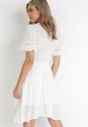 Biała Rozkloszowana Sukienka Mini z Koronkowymi Wstawkami i Gumkami w Pasie Jolen