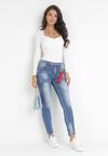 Granatowe Jeansy Skinny z Łańcuchem i Przetarciami Sildei