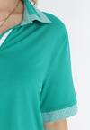 Zielony T-shirt Polo z Ozdobnymi Taśmami i Cyrkoniami Kythy
