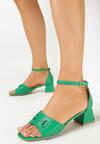 Zielone Sandały na Niskim Słupku z Kwadratowym Noskiem i Klamerką Coraial
