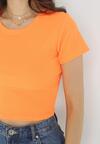Pomarańczowy Dopasowany T-shirt o Skróconym Fasonie Narela