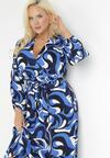 Granatowa Rozkloszowana Sukienka Maxi w Fantazyjny Print Blanis