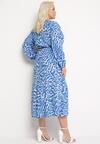 Niebieska Kopertowa Sukienka Maxi z Wiązanym Paskiem Aprlia
