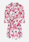 Fuksjowo-Biała Koszulowa Sukienka w Kwiaty z Wiązanym Paskiem Laritasia
