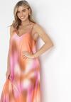 Pomarańczowo-Różowa Sukienka Maxi na Cienkich Ramiączkach Talana