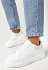 Biało Beżowe Sneakersy z Ozdobnym Zapiętkiem Erita