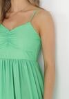 Zielona Rozkloszowana Sukienka Maxi na Ramiączkach z Cienkimi Gumkami w Pasie Kaloia