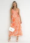 Pomarańczowa Rozkloszowana Sukienka Maxi na Cienkich Ramiączkach Betta