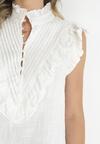 Biała Bluzka z Falbankami bez Rękawów z Lnem Jessam
