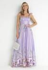 Fioletowa Sukienka Maxi na Ramiączkach z Cienkimi Gumkami i Plisowanym Dołem Sidona