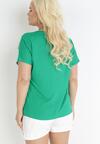 Zielony T-shirt z Krótkimi Rękawami Typu Nietoperz i Cyrkoniami Felicita