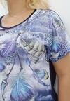 Granatowy T-shirt z Krótkimi Rękawami Typu Nietoperz i Cyrkoniami Felicita
