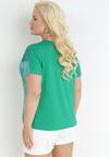 Zielony Bawełniany T-shirt z Błyszczącym Nadrukiem Aseda