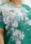 Zielony T-shirt Ozdobiony Cyrkoniami i Nadrukiem w Kwiaty Mollin