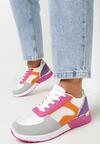 Biało-Różowe Sneakersy z Kolorowymi Naszywkami i Błyszczącymi Lamówkami Aihara