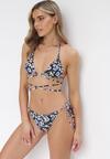 Czarne Wzorzyste Bikini z Wiązaniem na Szyi i Plecach Leesta