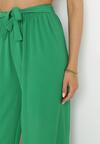 Zielone Szerokie Spodnie z Materiałowym Paskiem i Gumką w Talii Dellisa