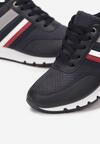 Granatowe Buty Sportowe przed Kostkę z Perforacją Thamisa