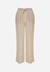 Beżowe Szerokie Spodnie z Wiskozy Zyona