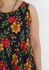 Granatowo-Żółta Trapezowa Sukienka Bez Rękawów w Kwiaty Chatasia